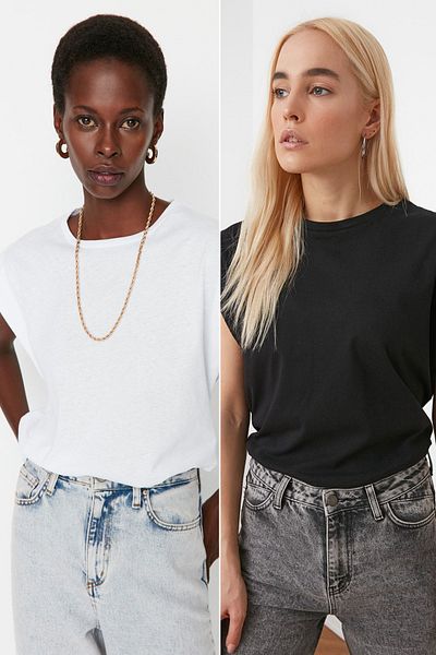 Trendyol Collection Black and White 2 Pack 100% Cotton Sleeveless T-Shirt - TWOSS24TS00285