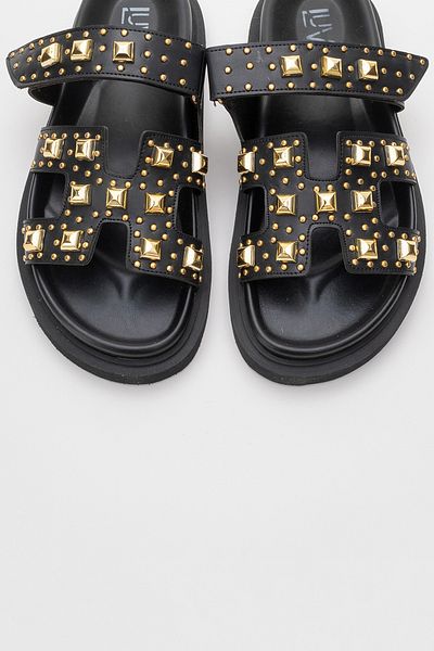 LuviShoes Voyage Black Gold - Γυναικείες παντόφλες με καρφιά