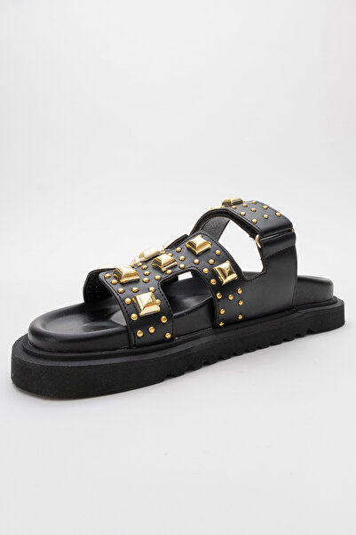 LuviShoes Voyage Black Gold - Γυναικείες παντόφλες με καρφιά