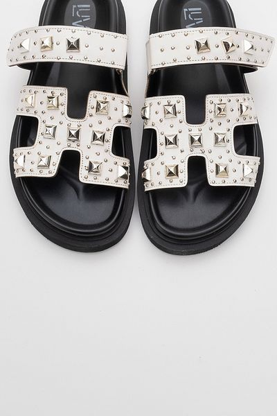 LuviShoes VOYAGE White Silver Studded Women's Slippers