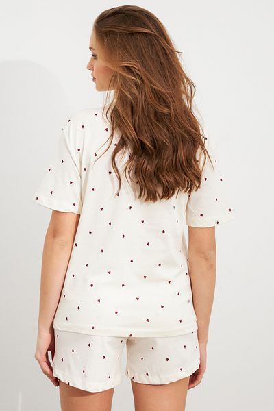Cool & Sexy Women's Ecru Heart Extended Pajama Suit Han300