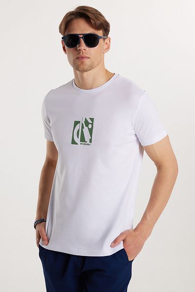 Tudors Ανδρικό T-shirt Slim Fit Slim Fit 100% βαμβακερό τυπωμένο λευκό μπλουζάκι με λαιμόκοψη
