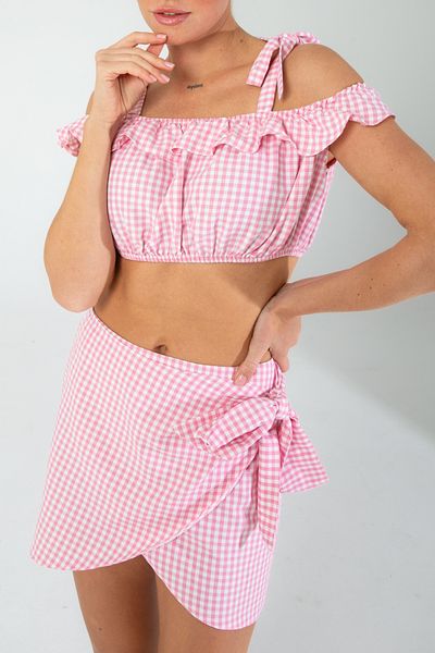 Edit by Trendyol Pink Plaid/Checkered Woven Bottom-Top Set Tedss25Au00004