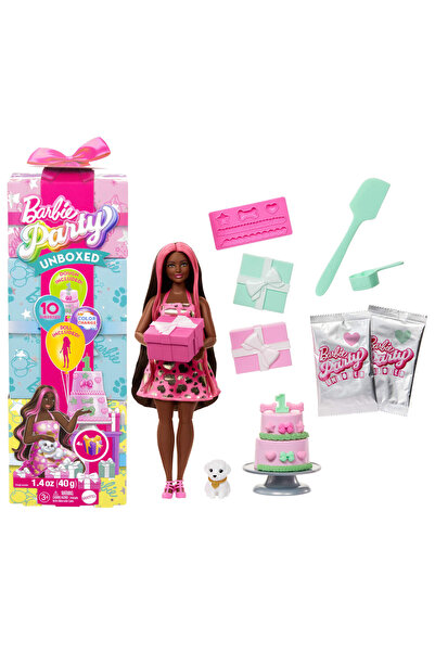 Barbie Parti Paketi™ Köpeğimin Doğum Günü Serisi - Kırmızı Elbiseli Bebek, 10 sürpriz JFG71
