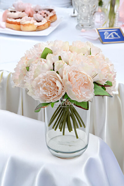 Yapay Çiçek Deposu Yapay Çiçek 6lı Açmış Şakayık Gül Buketi Pudra