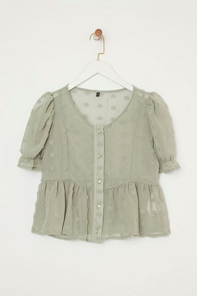 Edit by Trendyol Green Buttoned Unlined Woven Textured Chiffon Blouse Shirt Tedss25Bz00004