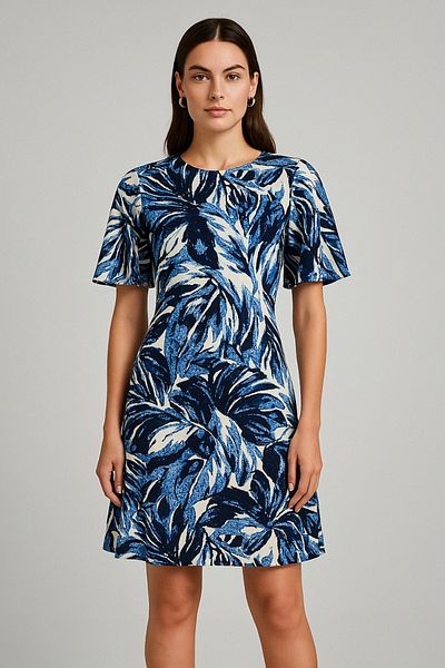 Trendyol Collection Μπλε Τροπικό Floral Μίνι υφασμένο φόρεμα βισκόζης σε γραμμή Α TWOSS24EL00632