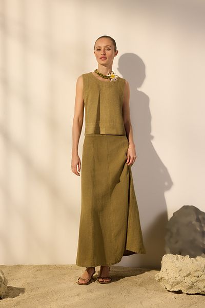 Trendyol Collection Khaki 100% Linen Blouse with Binding Detail Twoss25Bz00472