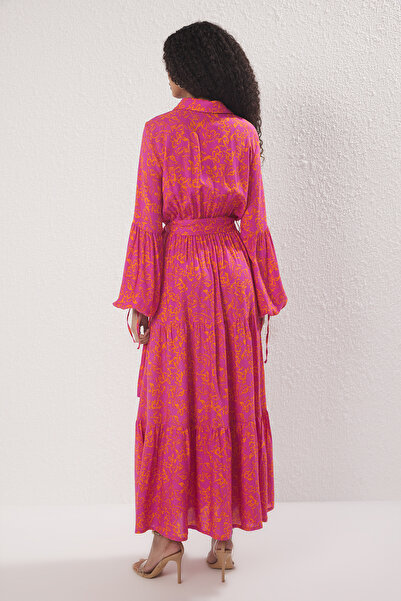 Trendyol Modest Καλοκαιρινό φόρεμα ροζ Floral υφαντό βισκόζη TCTSS25EB00127