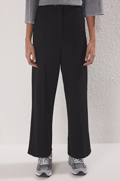 Trendyol Modest Black Crepe Ribbed Knitted Pants Tctss25Tp00005