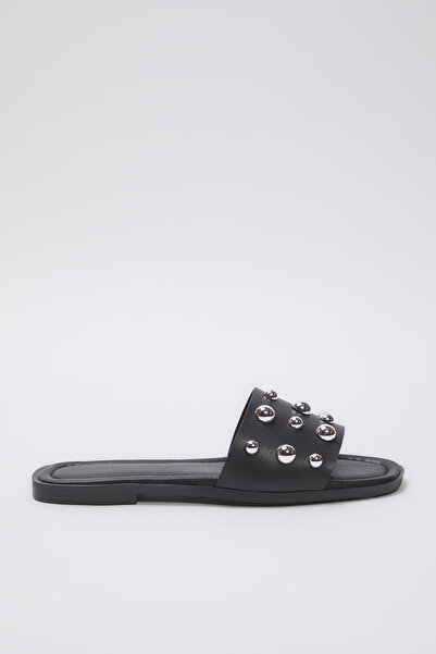 TRENDYOL SHOES Stylové dámské pantofle Black Silver Trok Stone TAKSS25TE00013