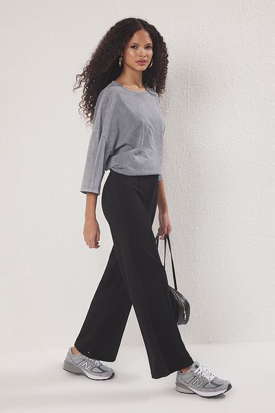 Trendyol Modest Pantaloni tricotați cu nervuri din crepon negru TCTSS25TP00005