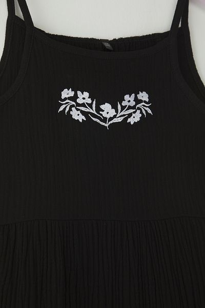 TRENDYOLKIDS Μαύρο Κοριτσίστικο 100% Βαμβακερό Κεντημένο Μίνι Φόρεμα TKDSS25EL00011