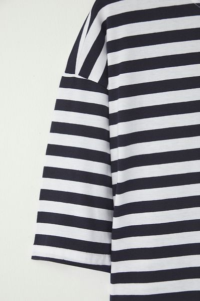 Trendyol Collection Γκρι-Μπλε-Μπλε-Μπλε ριγέ Oversize/Wide Cut 3 Pack 100% T-Shirt TMNSS24TS00026