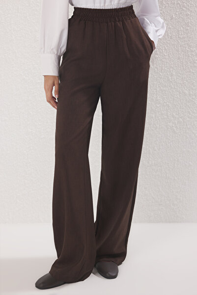 Trendyol Modest Brown Linen Look Woven Bottom-Top Set Tctss25Us00039