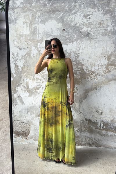 Trendyol Collection Multicolored Abstract Printed A-Line Maxi Foam Stretchy Knitted Dress Twoss25El00678