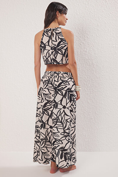 Trendyol Collection Floral Pattern Woven Slit Beach Blouse-Skirt Set Tbess25Au00091