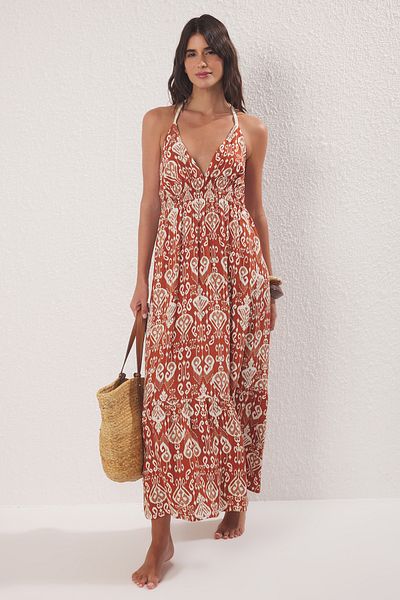 Trendyol Collection Ethnic Patterned Maxi Woven Beach Dress Tbess25El00109