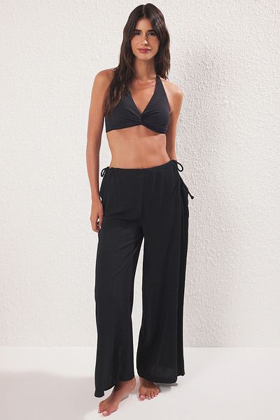Trendyol Collection Black Woven Side Tie Beach Pants Tbess25Pl00006