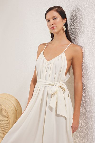 Trendyol Collection Beige Maxi Woven Belted Beach Dress Tbess25El00086