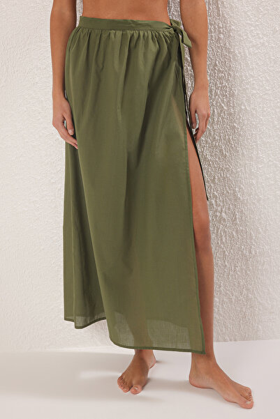 Trendyol Collection Khaki Maxi Woven 100% Cotton Beach Pareo Tbess25Pr00012
