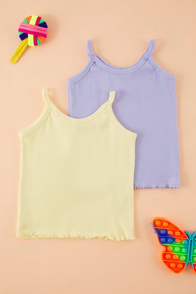 TRENDYOLKIDS قميص داخلي قطني للأطفال مكون من قطعتين باللون الأرجواني والأصفر TKDSS25AL00012