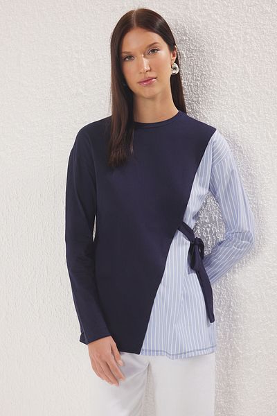 Trendyol Modest Námořnická modrá Pletené šaty s detailem šněrování TCTSS25UK00014