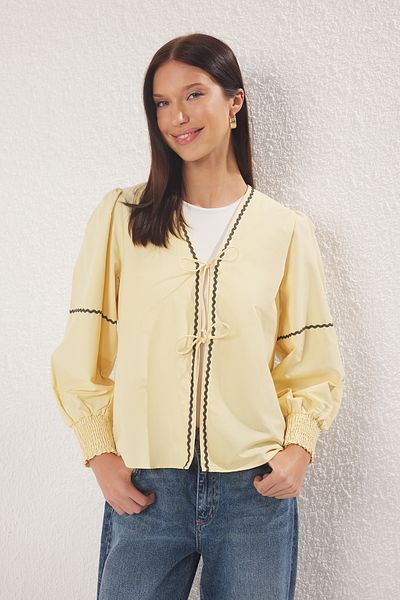 Trendyol Modest Világossárga csővel részletes szőtt ing TCTSS25TG00028