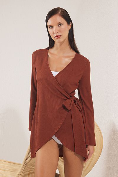 Trendyol Collection Brown Mini Woven Tie-Up Beach Dress Tbess24El00072