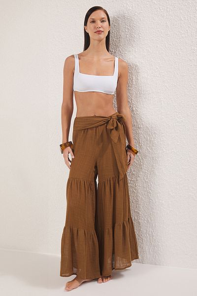 Trendyol Collection Brown Woven Binding Detailed Flounced Beach Pants Tbess25Pl00009