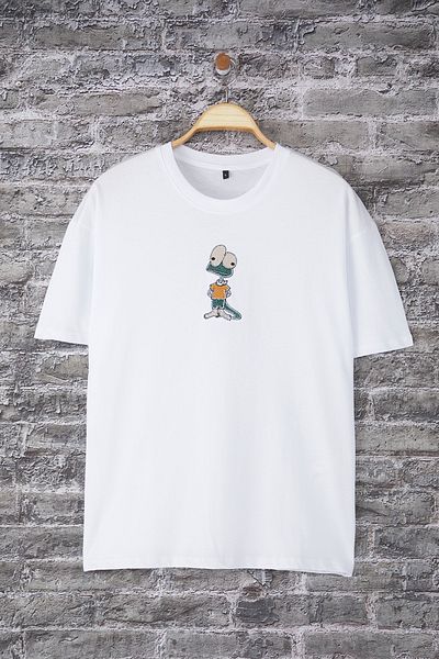 Trendyol Collection White Oversize/Wide Cut Embroidery Detailed 100% Cotton T-Shirt Tmnss25Ts00199
