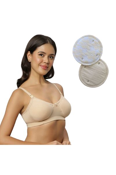 Tummy Women's Soft Comfortable Bamboo Cotton Non-Padded Nursing Bra with 2pc Breast Pads