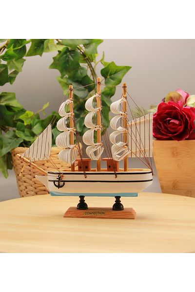 HEDİYEBİZİZ Beige Wooden Sailing Ship