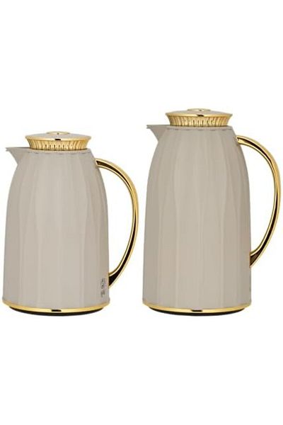 ALSAIF Anaqa 2-pieces Coffee And Tea Vacuum Flask,0.7l /1l , Light Grey/gold