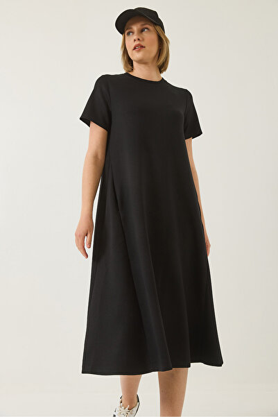 Bianco Lucci Γυναικείο φόρεμα με λαιμόκοψη με κοντό μανίκι με λεπτομέρεια τσέπης Basic 300 60283218