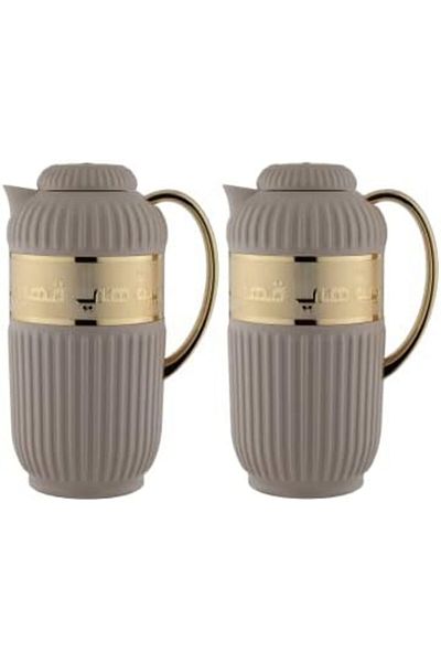 ALSAIF Coffee And Tea Vaccum Flask Set In Brown/gold / Leak-proof And Keeps Drinks Hot 1.0/1.0 Liter