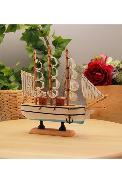 HEDİYEBİZİZ Beige Wooden Sailing Ship