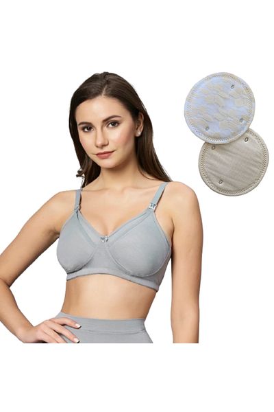 Tummy Women's Soft Comfortable Bamboo Cotton Non-Padded Nursing Bra with 2pc Breast Pads