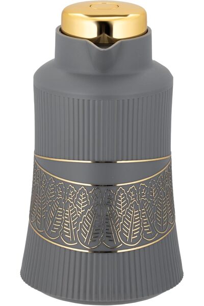 ALSAIF قارورة ديفا للشاي والقهوة، لون رمادي/ذهبي، مقاومة للتسرب، تحافظ على سخونة المشروبات، سعة لتر واحد