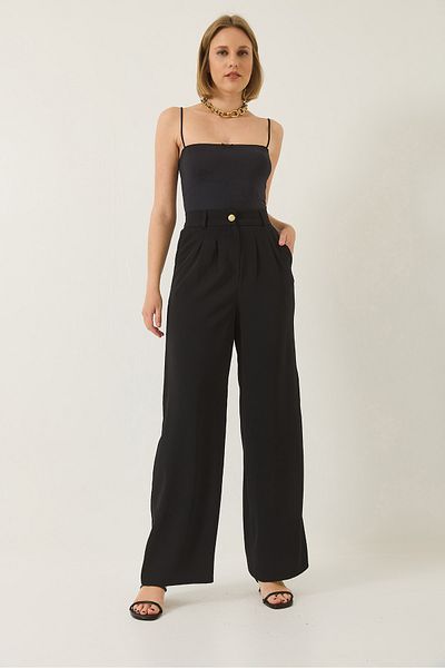 Bianco Lucci Women's Pleated Pocket Detailed Belted Elastic Back Palazzo Latina Trousers 3241 60283220