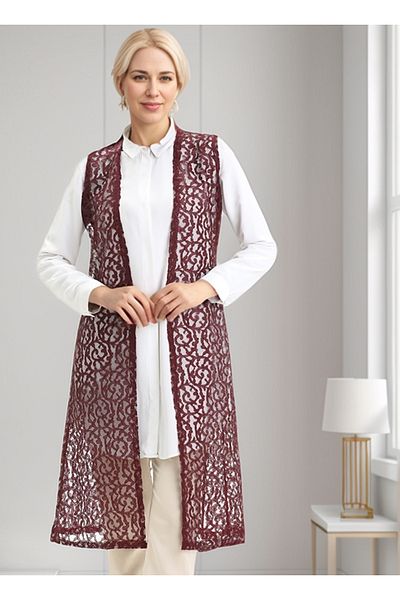 RESPİRO Lace Long Vest, Lace Women's Vest, Large Size Vest, Mother's Vest,