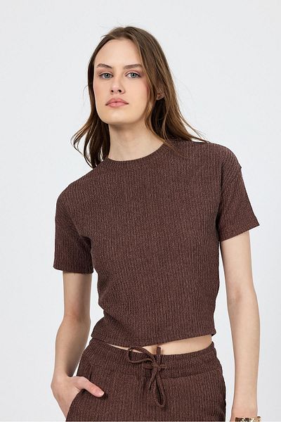 Rays Crew Neck Wrap - Καφέ υφασμάτινο σετ κάτω μέρος 1455