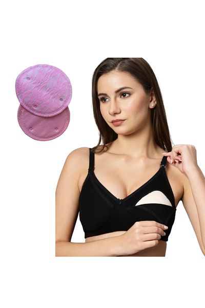 Tummy Women's Soft Comfortable Bamboo Cotton Non-Padded Nursing Bra with 2pc Breast Pads