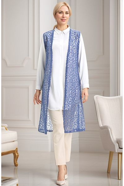 RESPİRO Lace Long Vest, Lace Women's Vest, Large Size Vest, Mother's Vest,