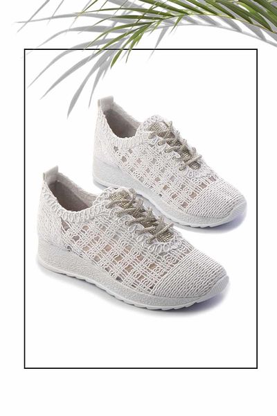 Bambi Weiße gestrickte Damen-Freizeitschuhe K 01461055516