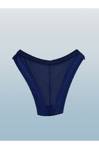 Cooqpoo Navy Blue Xs-S Size Complete Transparent Lace Elastic Waist Women's Brave Panties