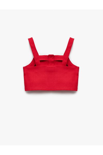 Koton Button Detailed Cotton Square Neck Strap Crop Blouse