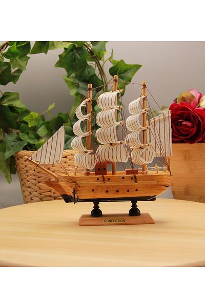 HEDİYEBİZİZ Wooden Sailing Ship - Wood Black