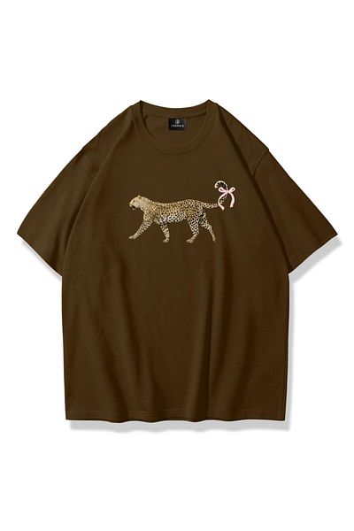 Trendiz Tricou de damă cu coadă de leopard, culoare maro