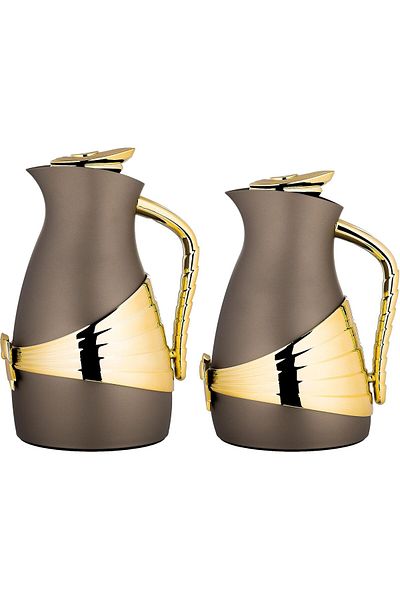 ALSAIF Coffee And Tea Vaccum Flask Set In Brown/gold / Leak-proof And Keeps Drinks Hot 0.7/1.0 Liter